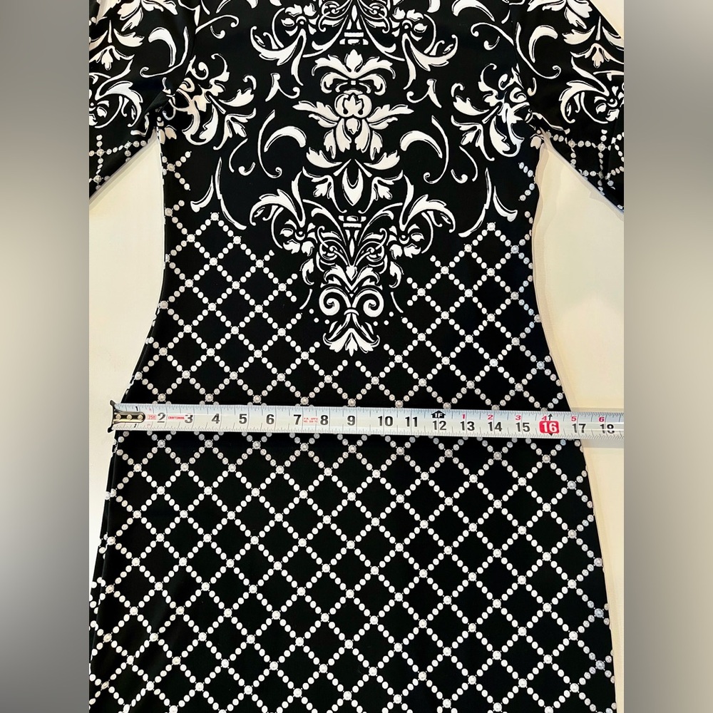 WHBM Paisley Geometric Black and White Long Sleeve Dress - Picture 5 of 14